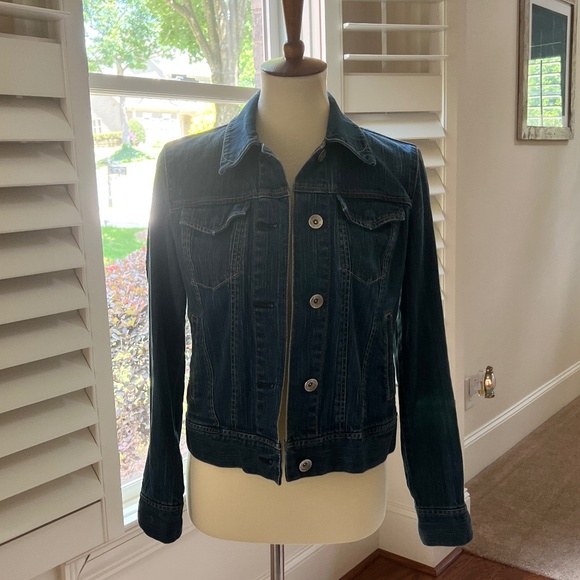 Gap Classic Women's Blue Jean Jacket - Gap Stretch Small Medium-Dark Blue - Picture 2 of 16